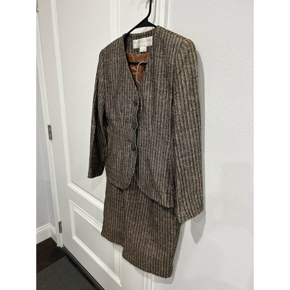 Doncaster Silk Two-Piece Set Textured Button-Up Blazer Pencil Skirt Size 2 - Picture 3 of 13